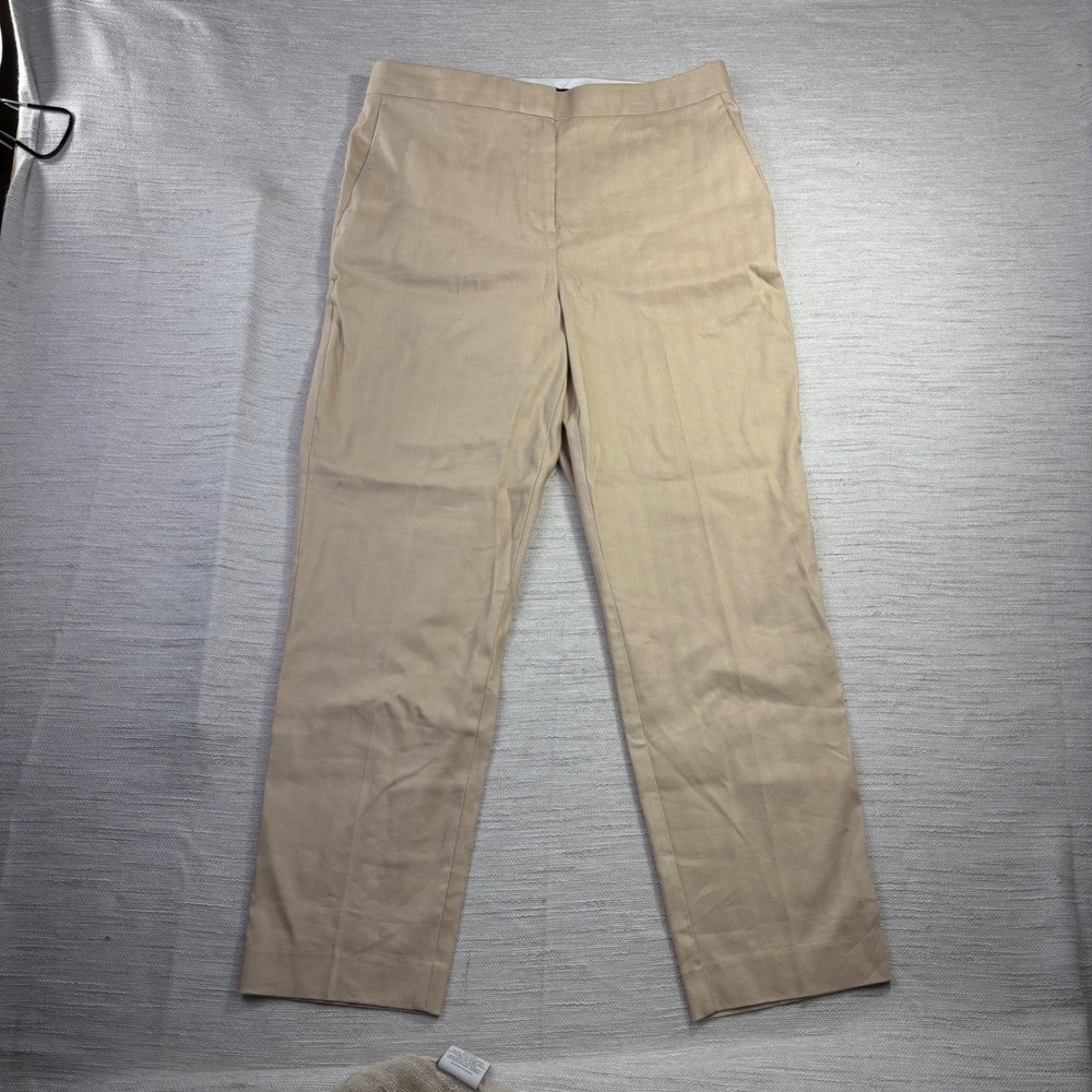 Ann Taylor Curvy Fit Linen Blend Herringbone Ankle Pants Tan High Waist 10